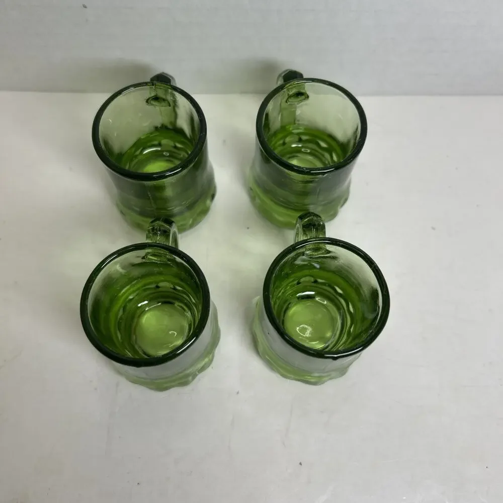 Federal Glass Mini Beer Mug Shotglasses Fluted Bottoms 4 Amber, 4 Green- Set 8